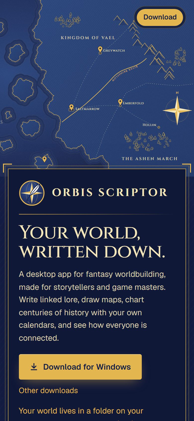 The Orbis Scriptor website on a phone screen
